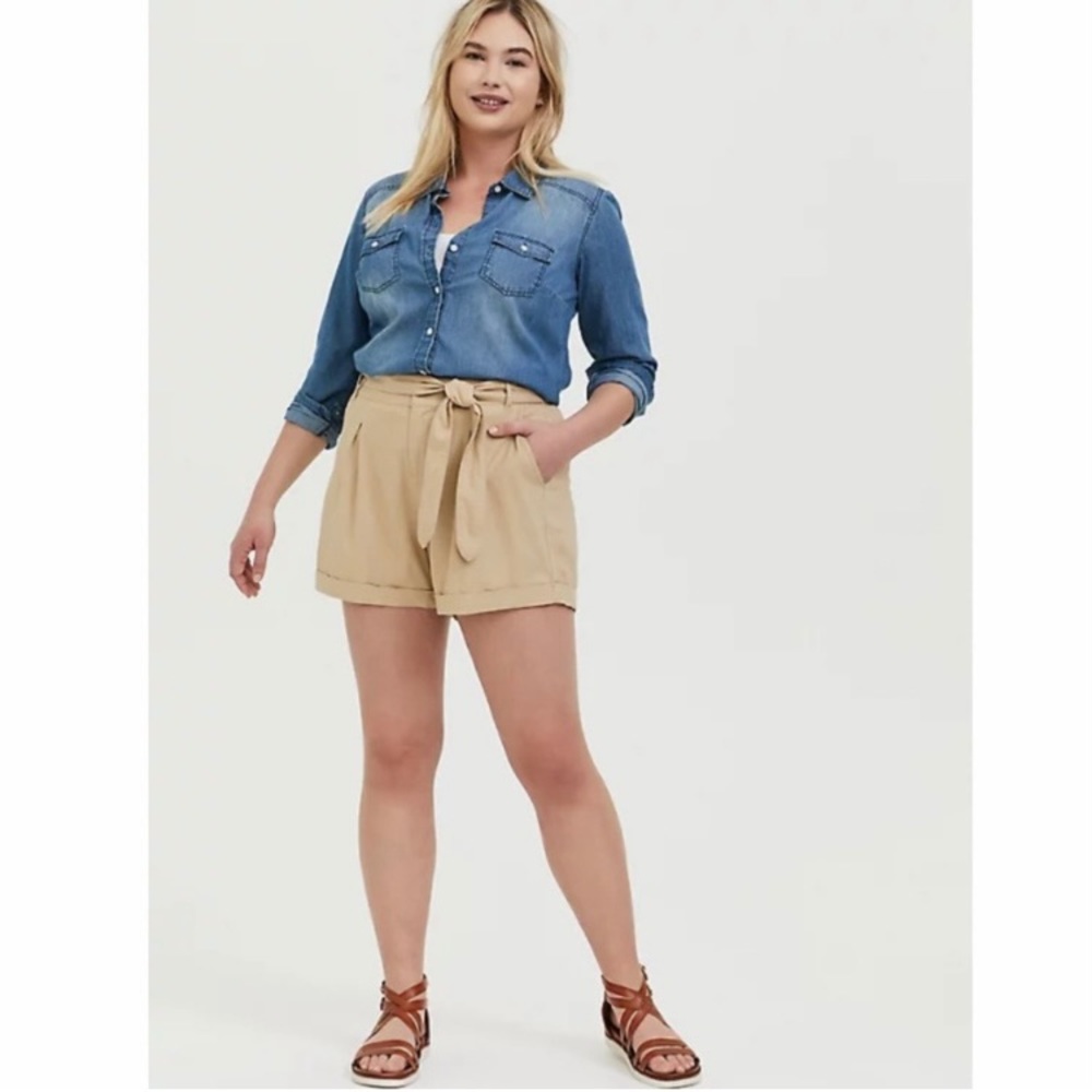 Torrid Tan Linen Tie High Waist Paper bag Shorts